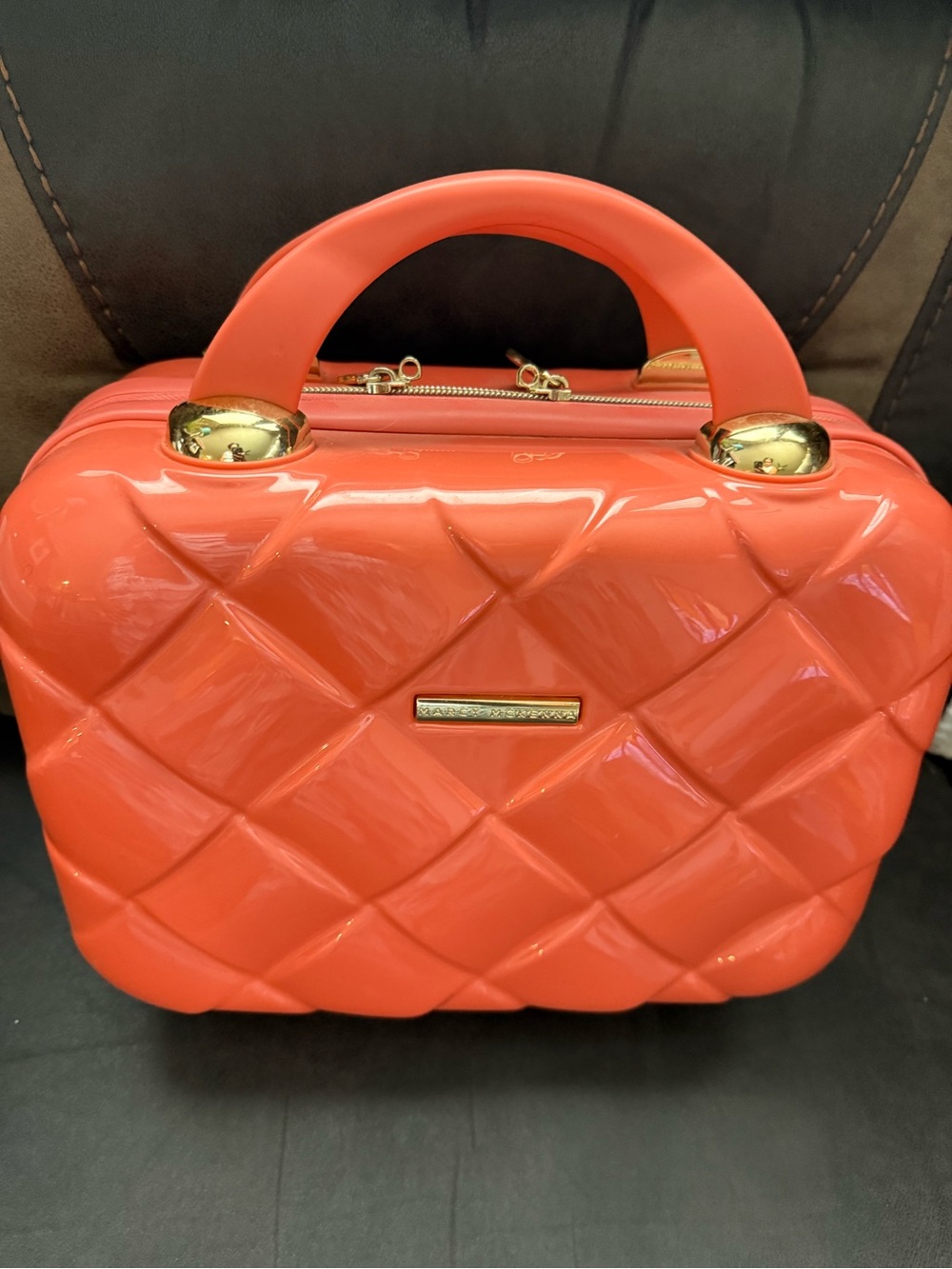 Hard case Quilted Coral Cosmetic Case with Gold Accents
